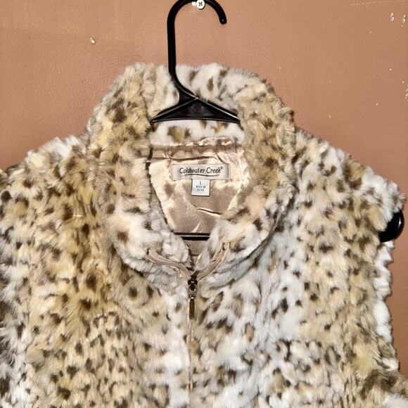 Coldwater Creek Faux Fur Tan Animal Print Vest Full Zip Women's - Size Large - Picture 2 of 8